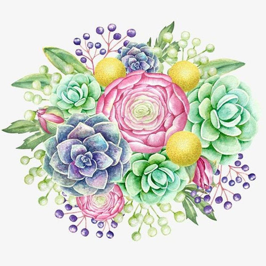 5D Diy Diamond Painting Kit Full Round Beads Succulent Plant