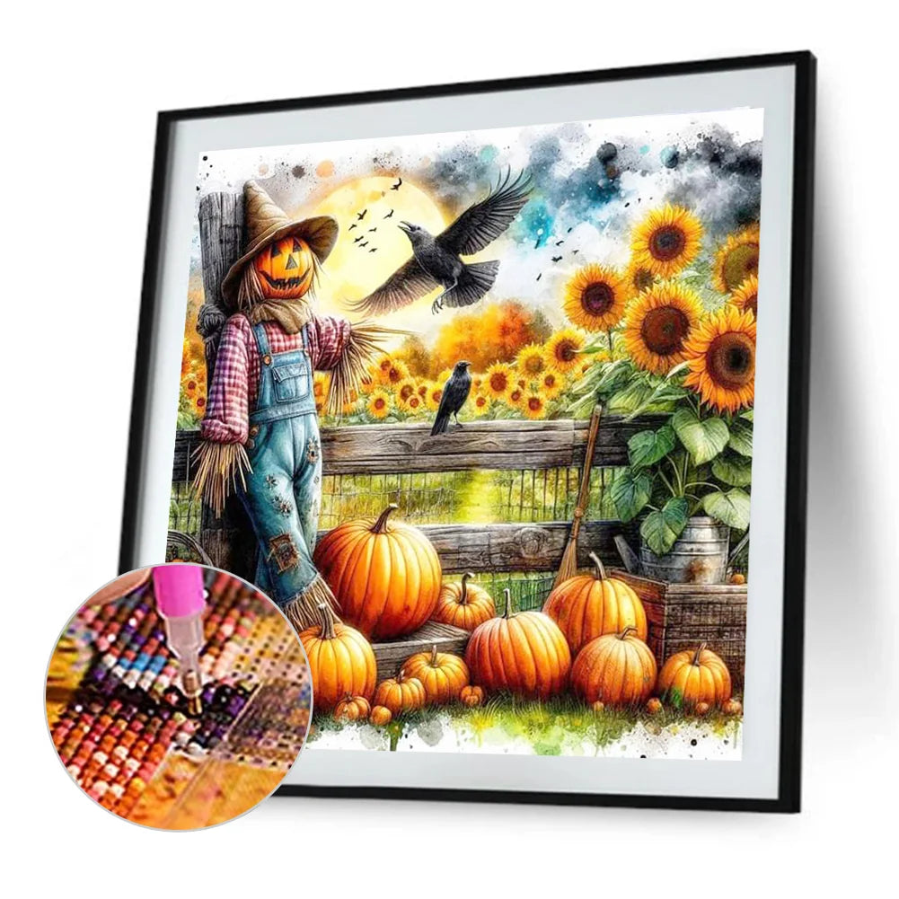 Diamond Painting - Full Round / Square - Autumn Scarecrow And Sunflower