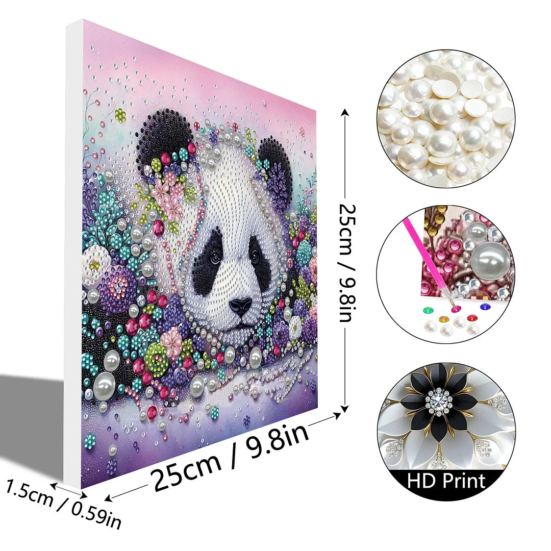 DIY Pearl Painting With Frame - Handmade Self-Adhesive Pearls - Panda (25*25cm)