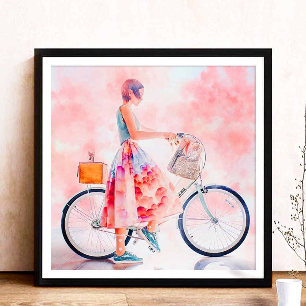 Diamond Painting - Full Round - Riding Bicycle Girl