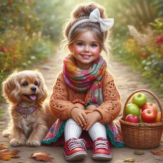 Diamond Painting - Full Round / Square - Dog and Girl P