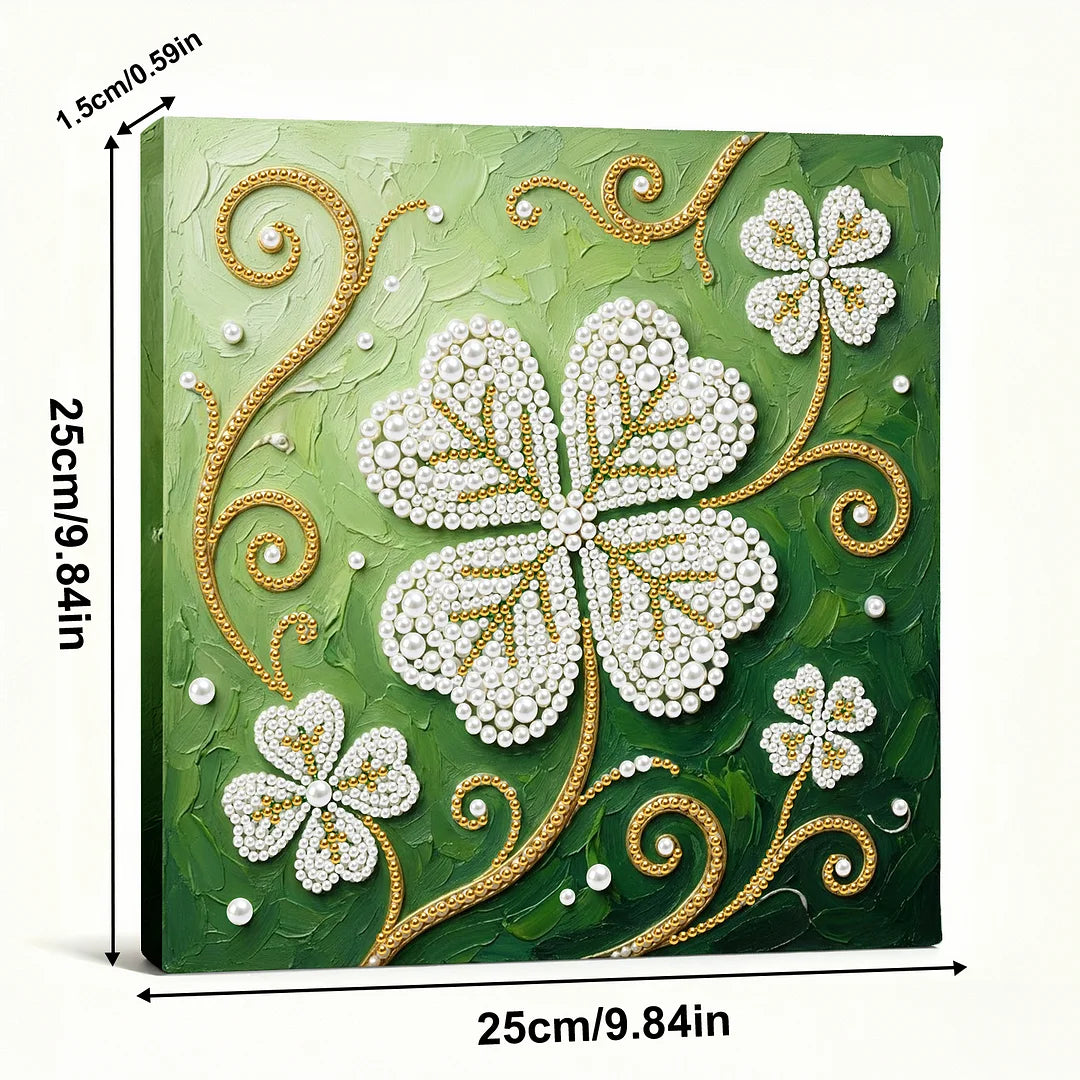DIY Pearl Painting With Frame - Handmade Self-Adhesive Pearls - Four-Leaf Clover (25*25cm)