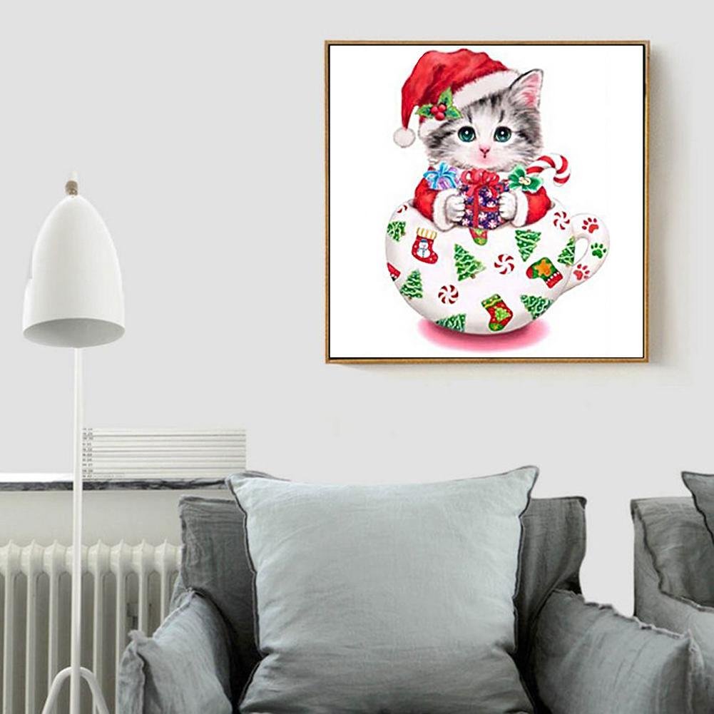 Diamond Painting - Partial Round - Christmas Cup Cat