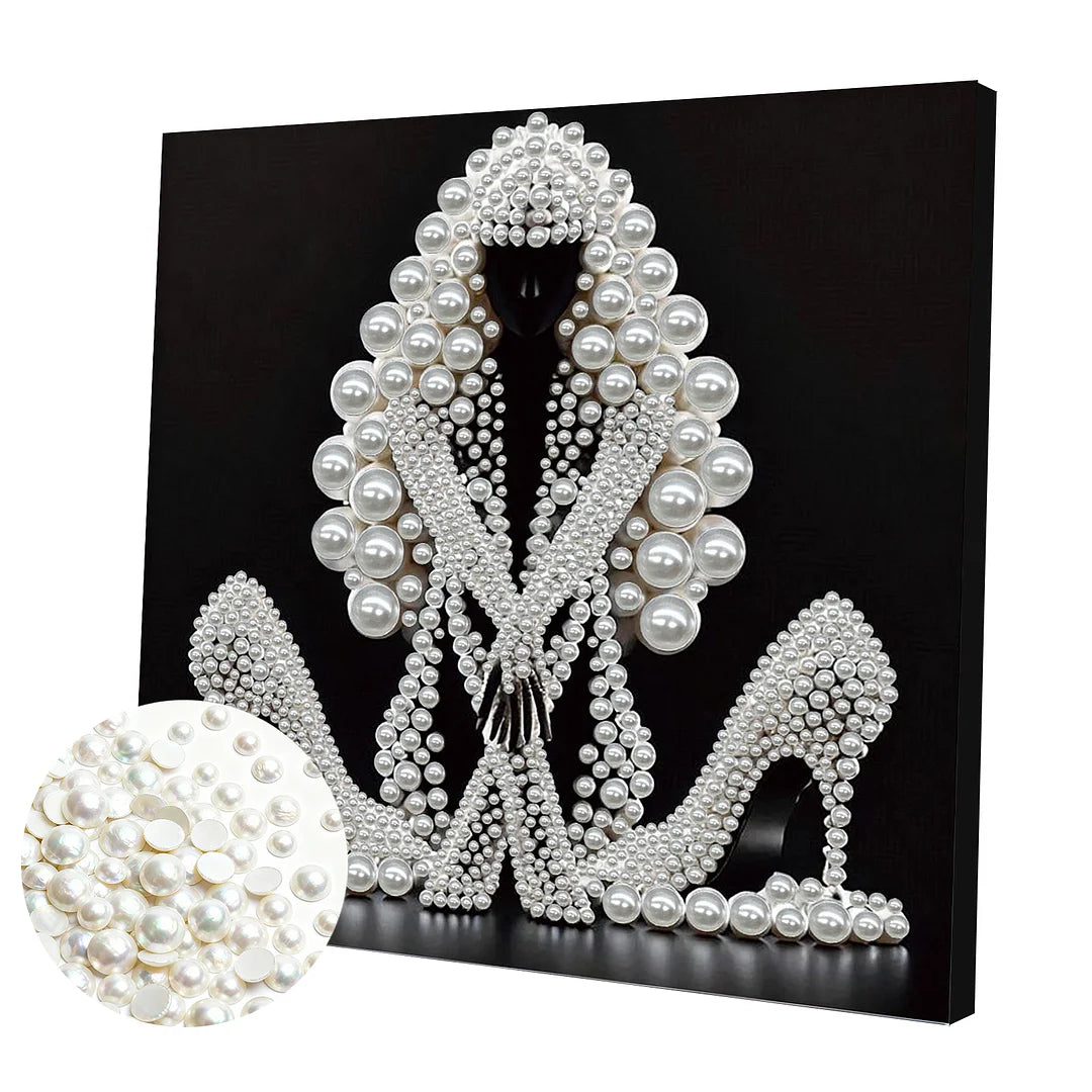 DIY Pearl Painting With Frame - Handmade Self-Adhesive Pearls - Lady (30*30cm) A
