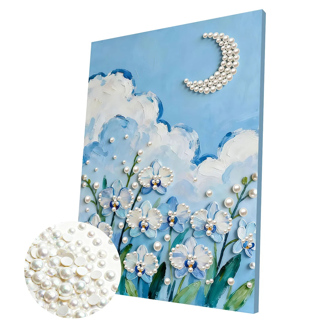 DIY Pearl Painting With Frame - Handmade Self-Adhesive Pearls - Flower Moon (30*40cm)