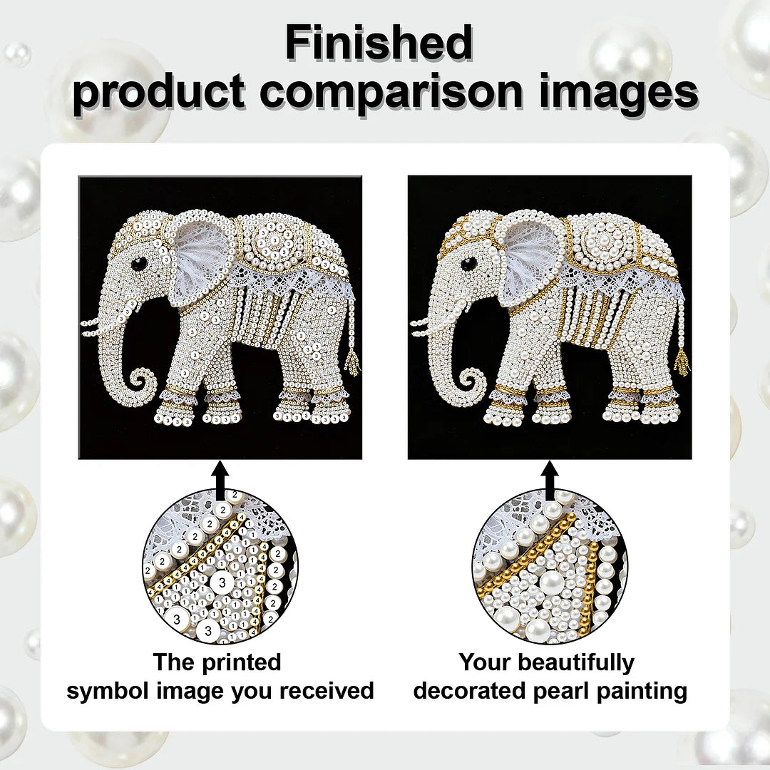 DIY Pearl Painting With Frame - Handmade Self-Adhesive Pearls - Elephant (25*25cm) B