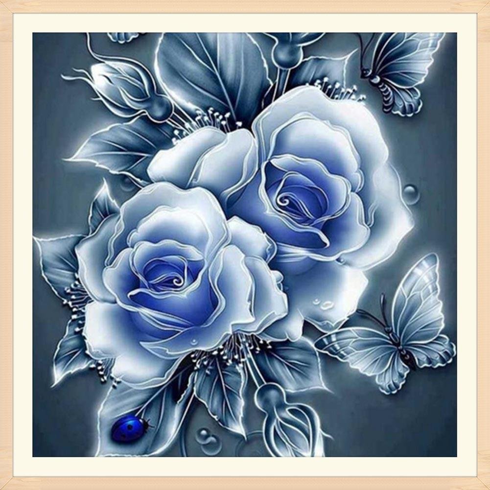 Diamond Painting - Partial Round - Blue Flower