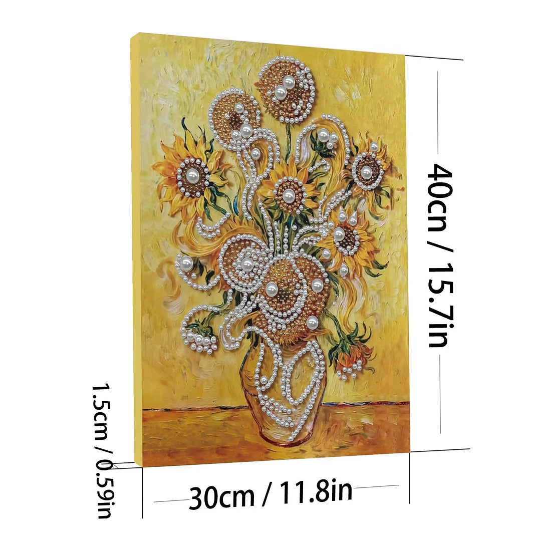 DIY Pearl Painting With Frame - Handmade Self-Adhesive Pearls - Sunflower Vase (30*40cm)