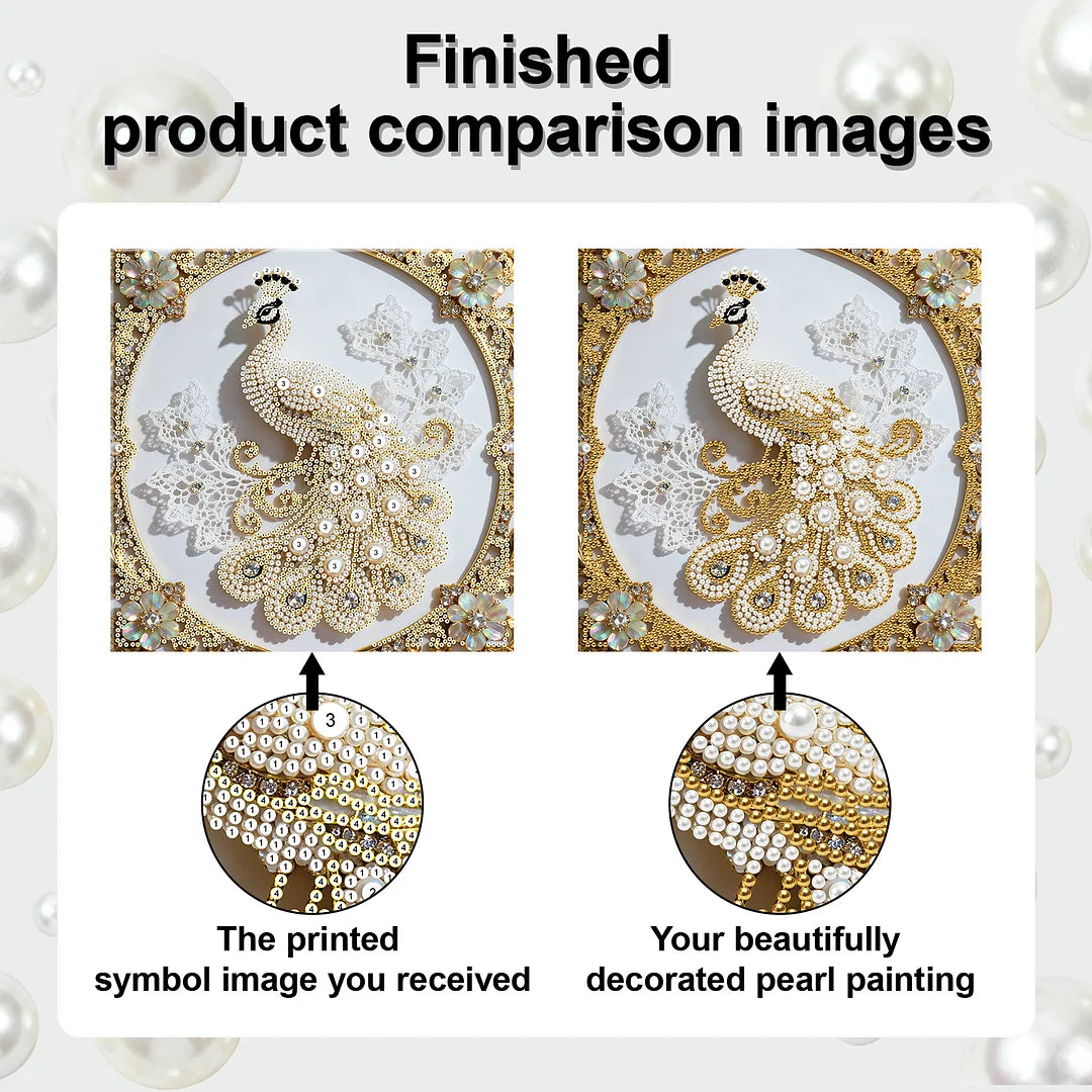 DIY Pearl Painting With Frame - Handmade Self-Adhesive Pearls - Peacock (25*25cm) B