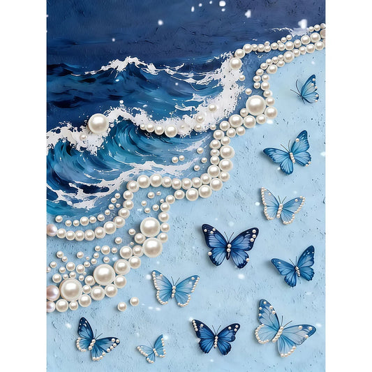 DIY Pearl Painting With Frame - Handmade Self-Adhesive Pearls - Butterfly Waves (30*40cm)