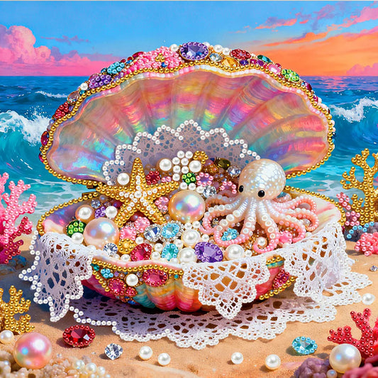 DIY Pearl Painting With Frame - Handmade Self-Adhesive Pearls - Shell (25*25cm) A