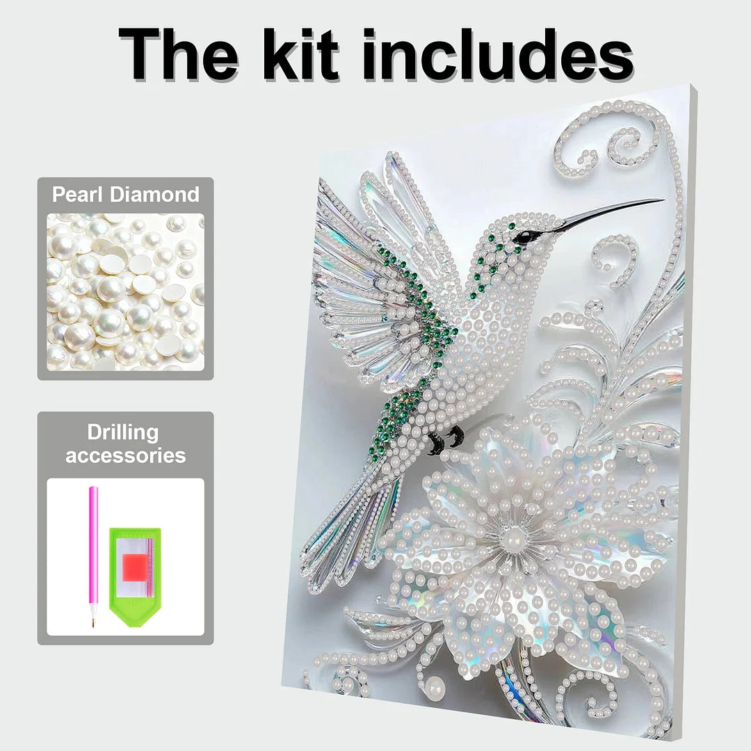 DIY Pearl Painting With Frame - Handmade Self-Adhesive Pearls - Bird (30*40cm) A