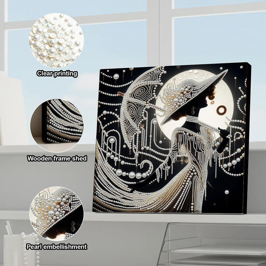 DIY Pearl Painting With Frame - Handmade Self-Adhesive Pearls - Lady (30*30cm) H