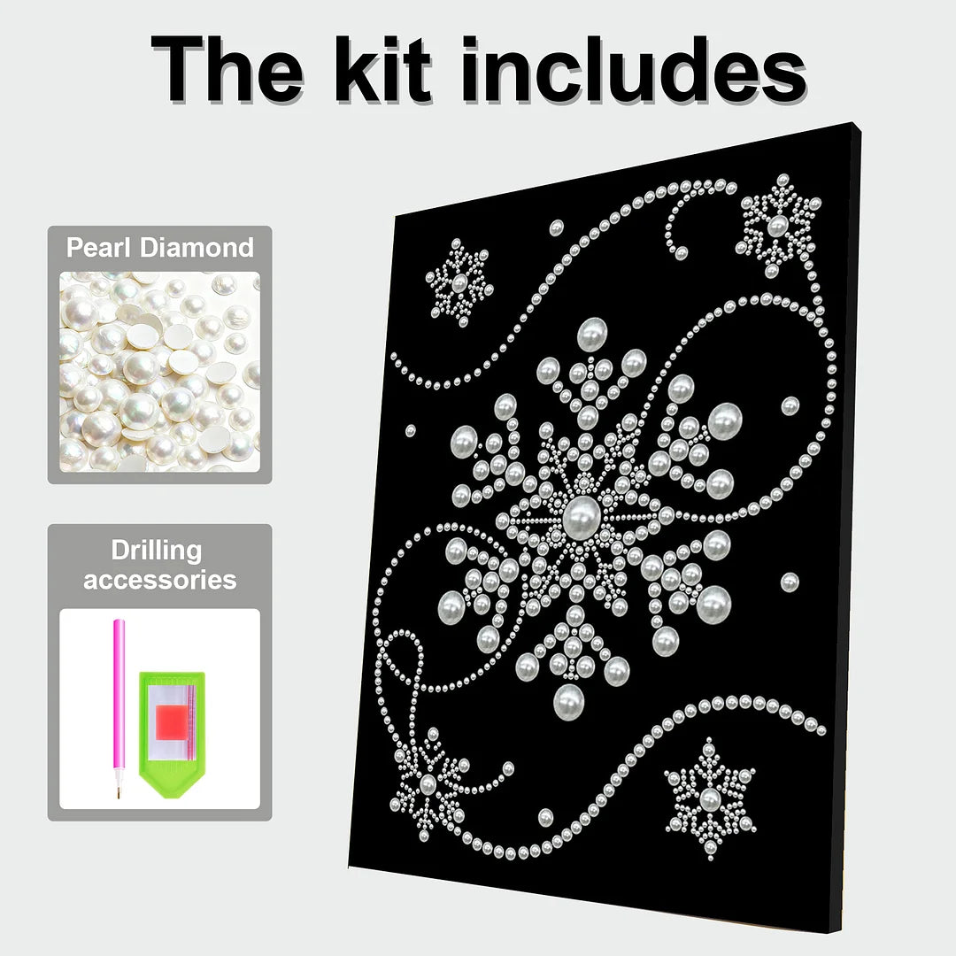 DIY Pearl Painting With Frame - Handmade Self-Adhesive Pearls - Snowflake (30*40cm) B