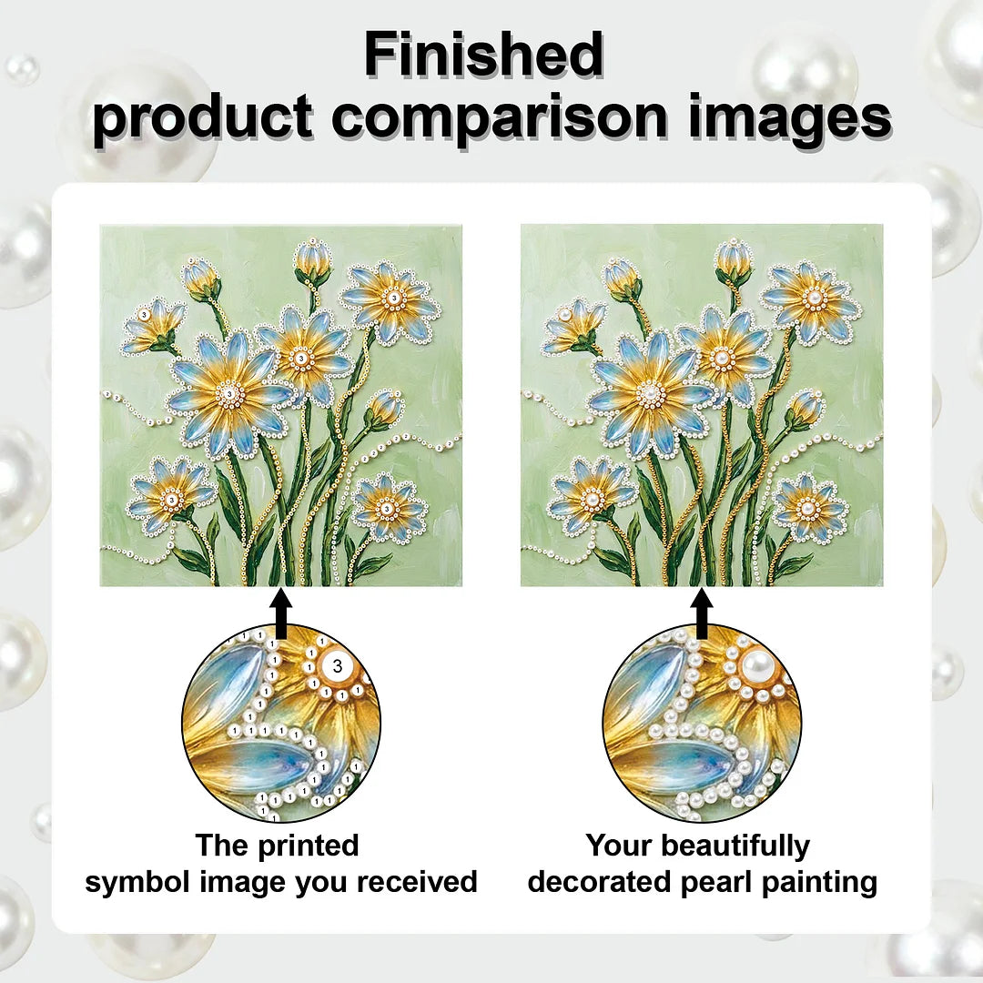 DIY Pearl Painting With Frame - Handmade Self-Adhesive Pearls - Flower (25*25cm) D