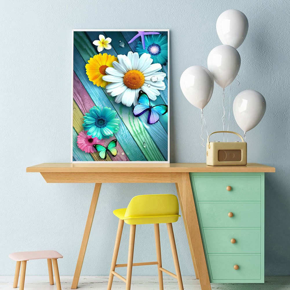 Diamond Painting - Full Round -Daisy Butterfly