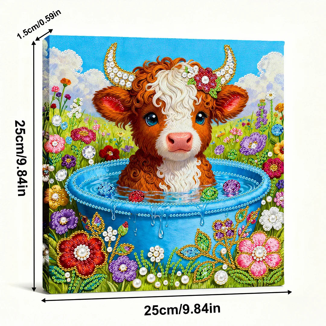 DIY Pearl Painting With Frame - Handmade Self-Adhesive Pearls - Cow (25*25cm)