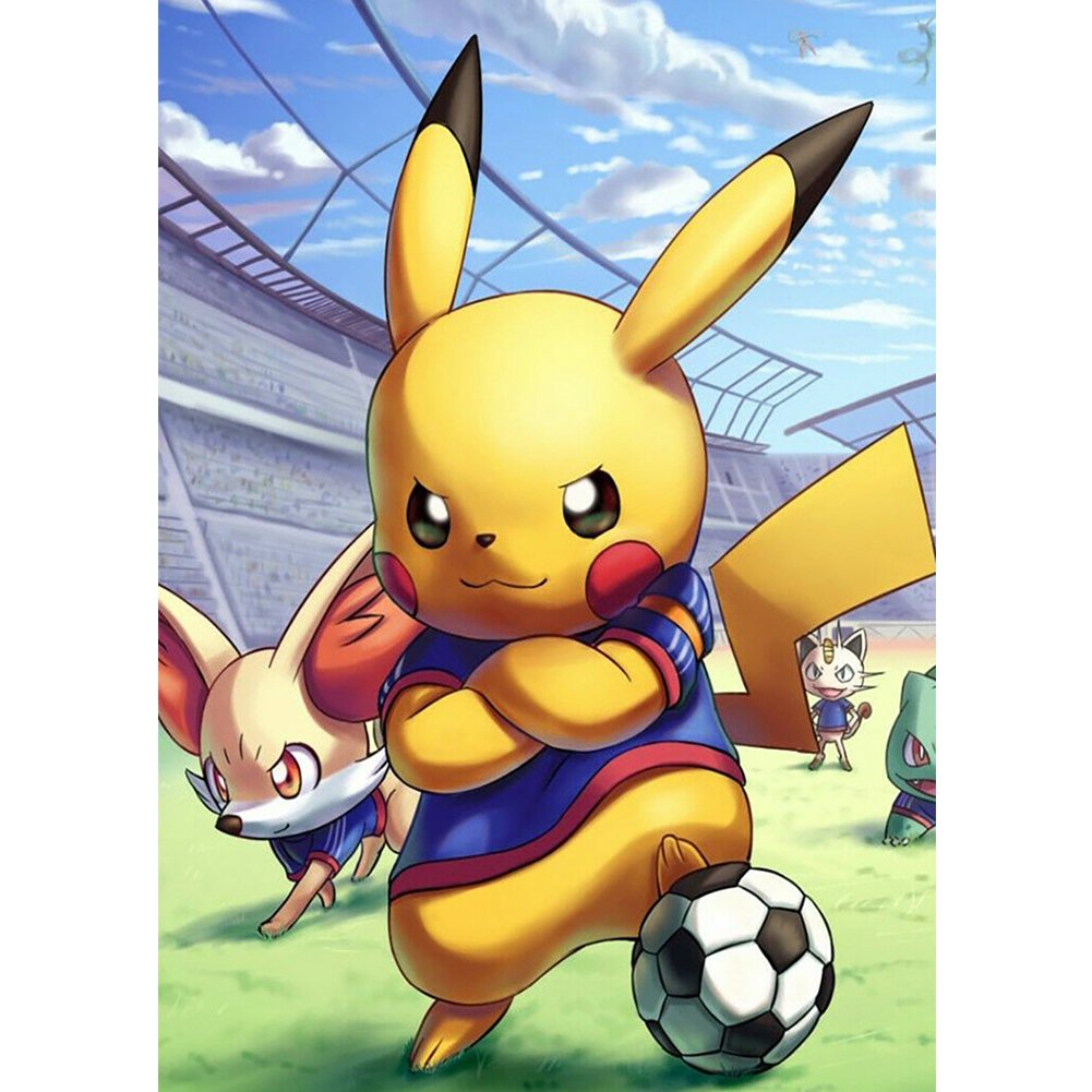 5D Diy Diamond Painting Kit Full Round Beads Pikachu and Football