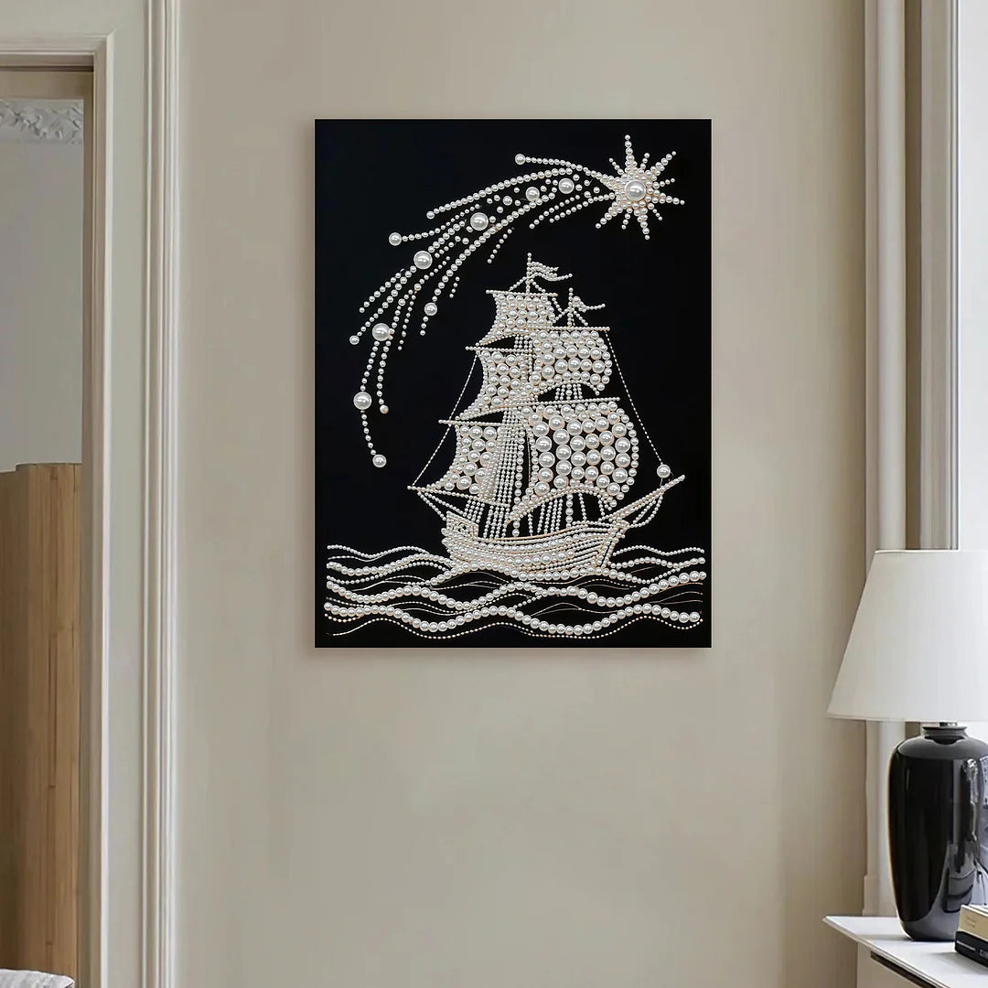 DIY Pearl Painting With Frame - Handmade Self-Adhesive Pearls - Boat (30*40cm)