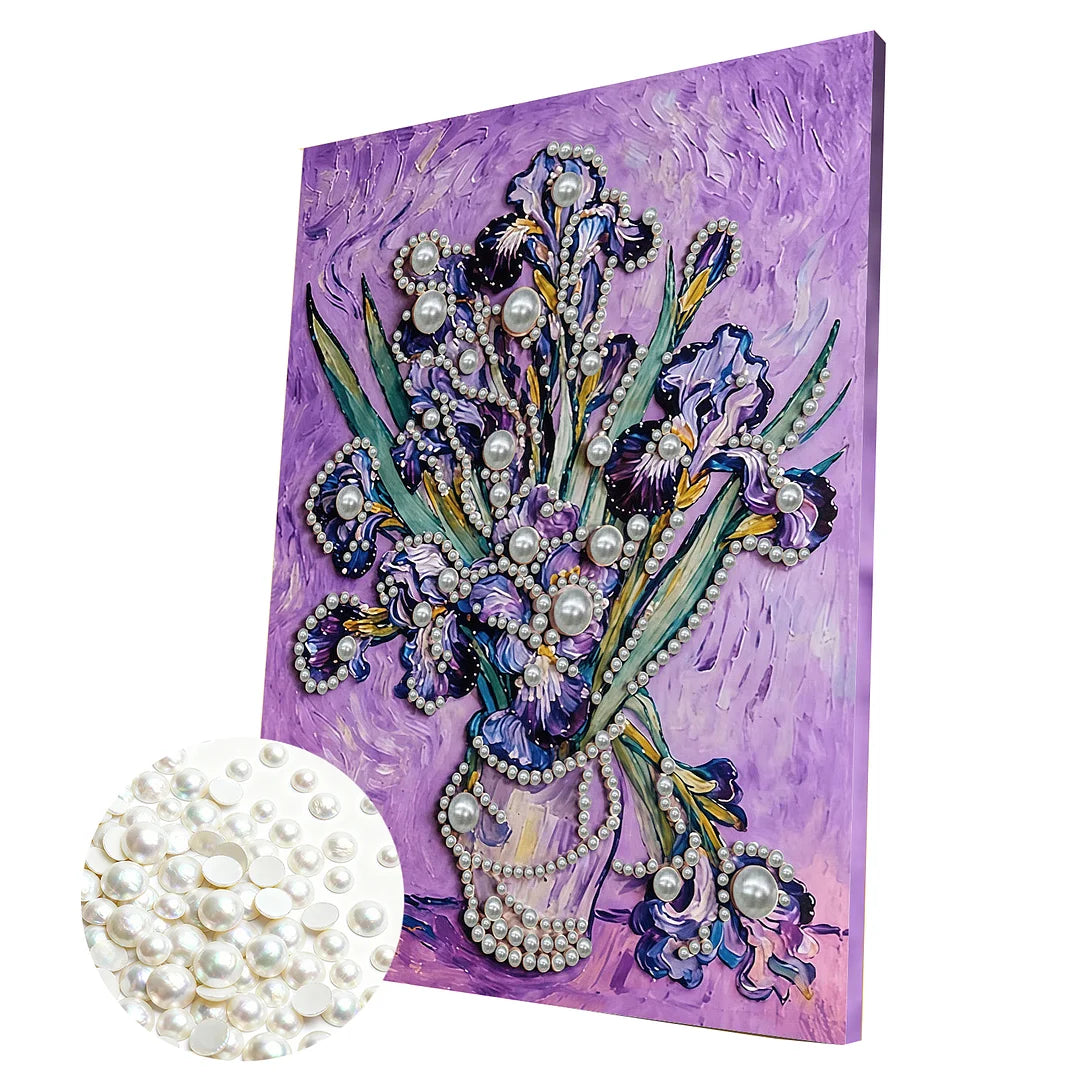 DIY Pearl Painting With Frame - Handmade Self-Adhesive Pearls - Iris (30*40cm) B