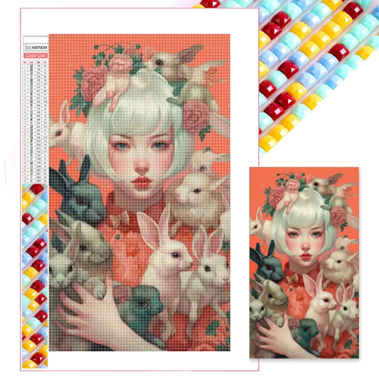 Pink Diamond Painting - Full Square - Beauty & Rabbits (40*70cm)