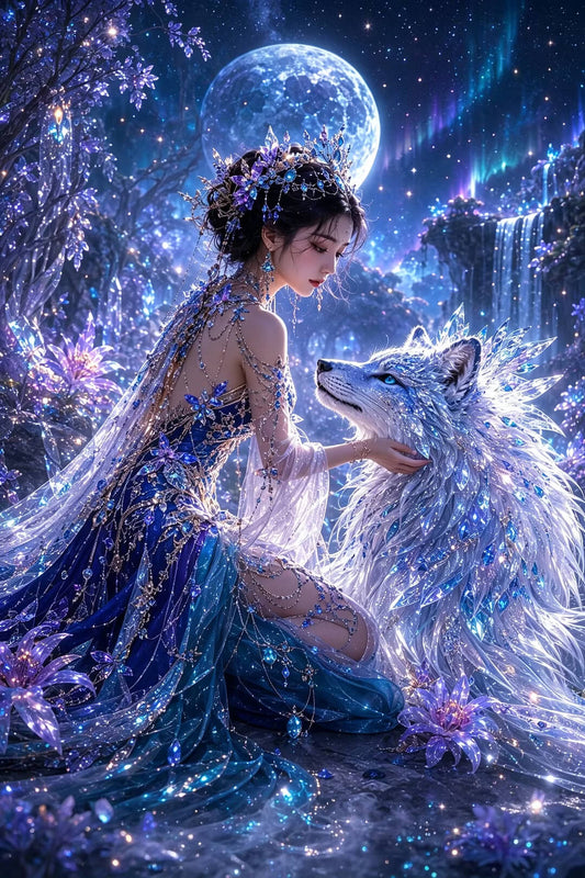 DIY Diamond Painting Kit - Full Round / Square - Beauty and Wolf