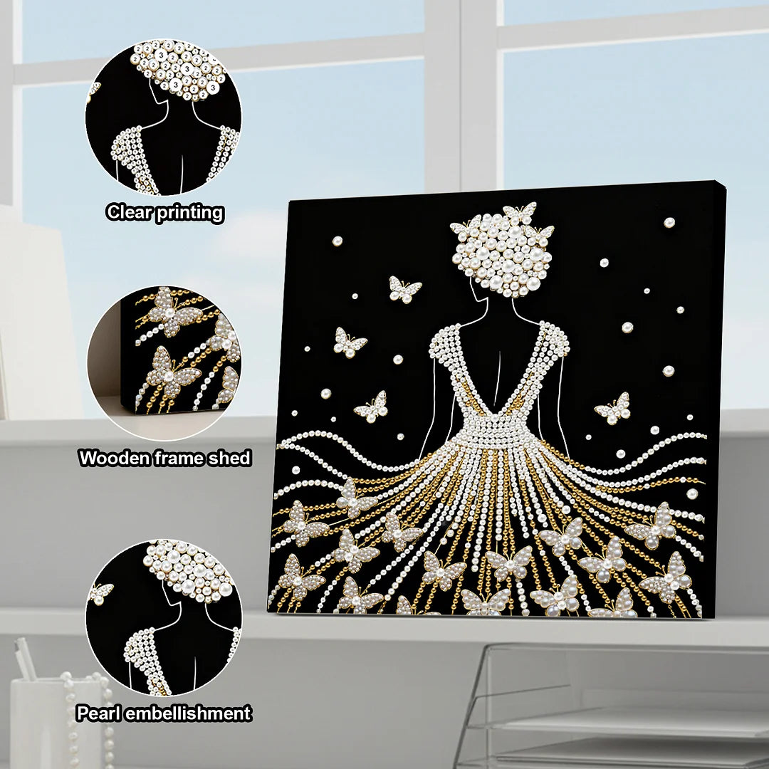 DIY Pearl Painting With Frame - Handmade Self-Adhesive Pearls - Girl (25*25cm)