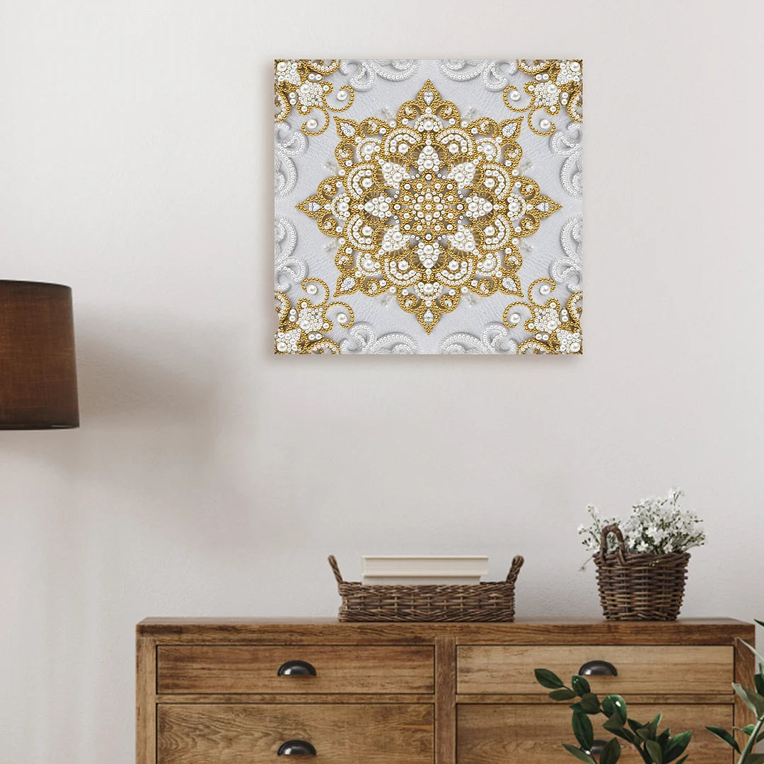 DIY Pearl Painting With Frame - Handmade Self-Adhesive Pearls - Mandala (25*25cm) D