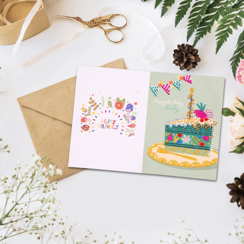 DIY 5D Diamond Painting Happy Birthday Postcard - Cake F