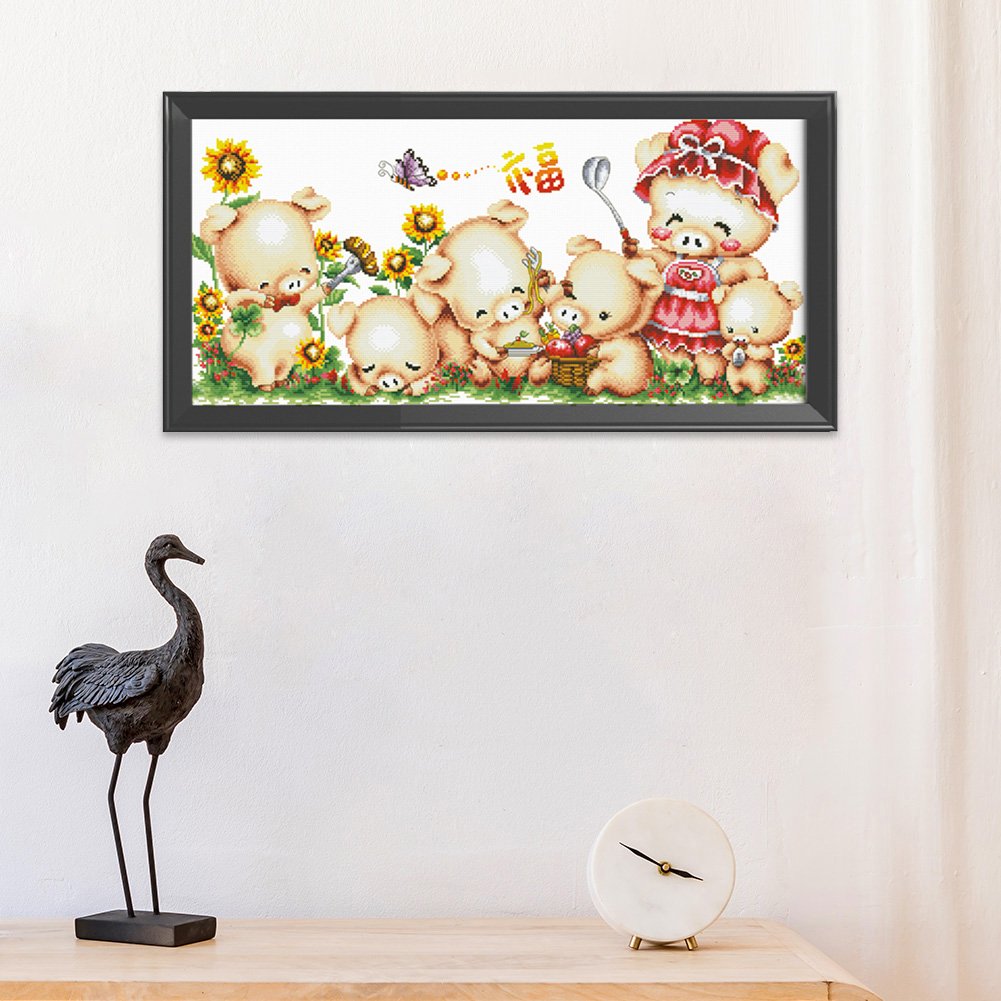 11ct Stamped Cross Stitch - Warm Pig Home (78*40cm)