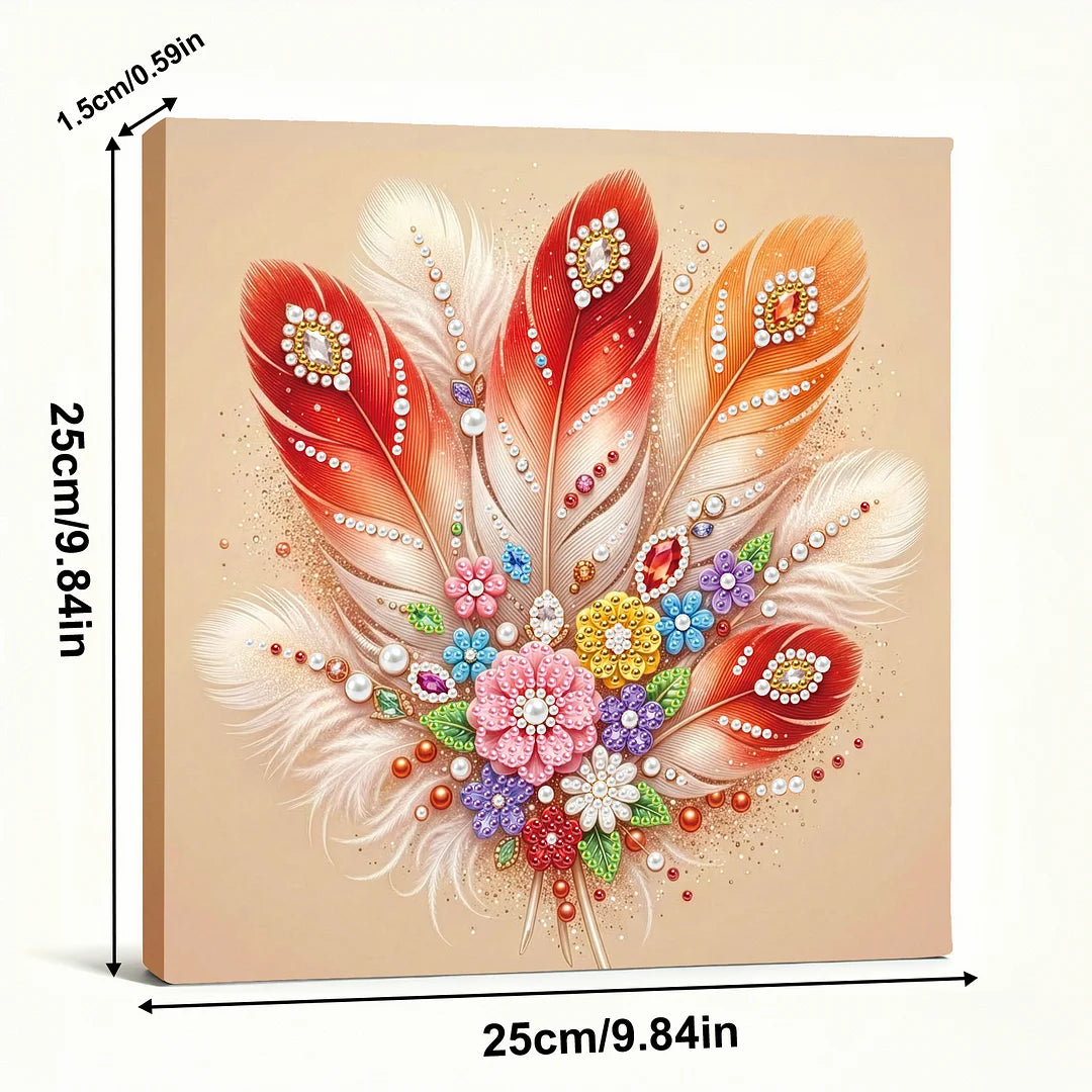 DIY Pearl Painting With Frame - Handmade Self-Adhesive Pearls - Feather (25*25cm)