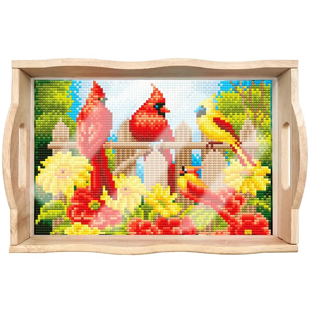 birds diamond painting decor wooden food tray kit