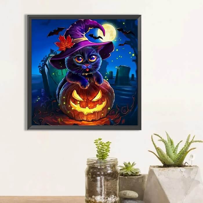 Black Cat & Pumpkin 5D Halloween Diamond Painting Kit