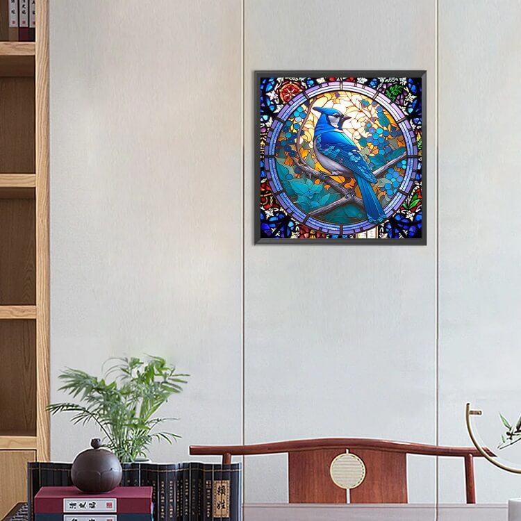 Blue Bird Stained Glass Diamond Art