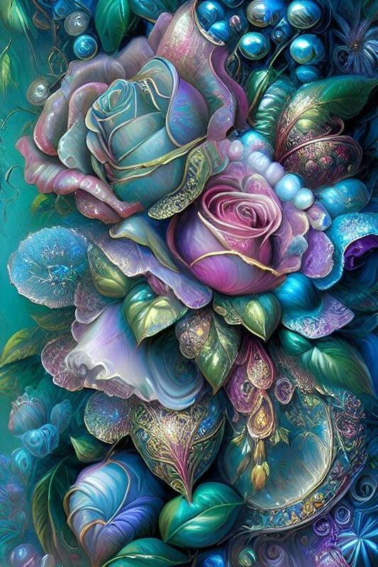 Blue Gold Rose Flower Diamond Painting Kit
