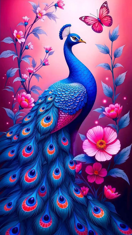 DIY Diamond Painting Kit - Full Round / Square - Blue Peacock