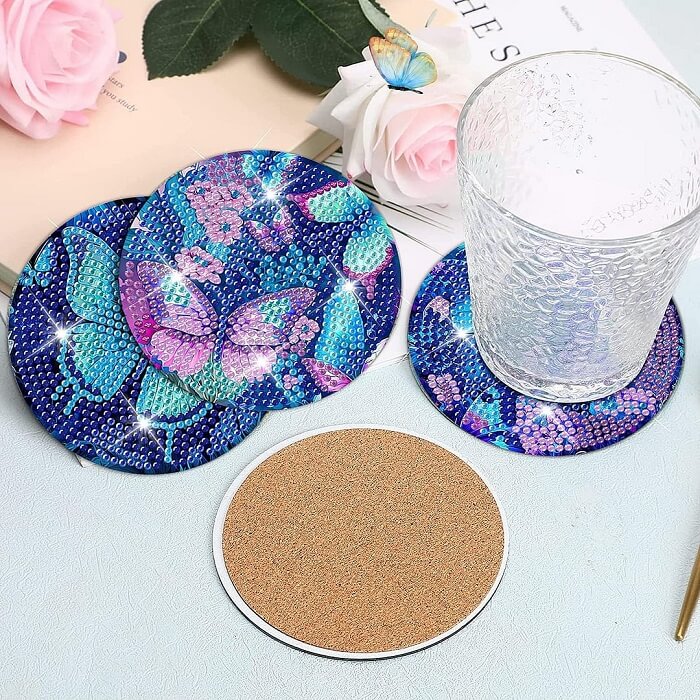8pcs DIY Diamond Painting Acrylic Coaster Butterfly Cup Coaster