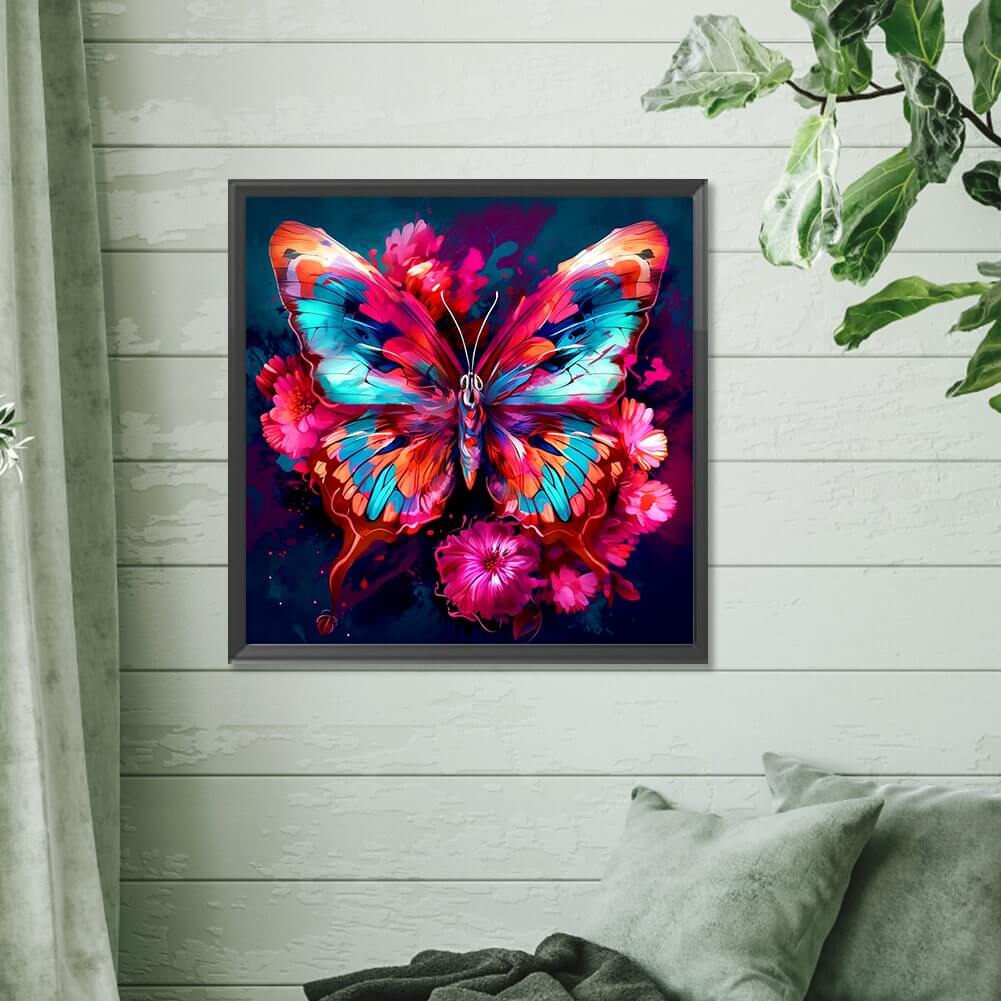 Red Flower Butterfly 5D DIY Diamond Painting