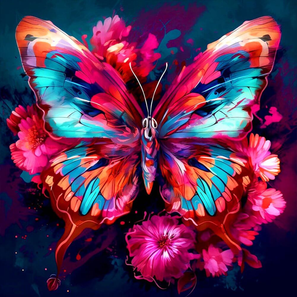 5D DIY Diamond Painting Kit - Full Round / Square - Red Flower Butterfly