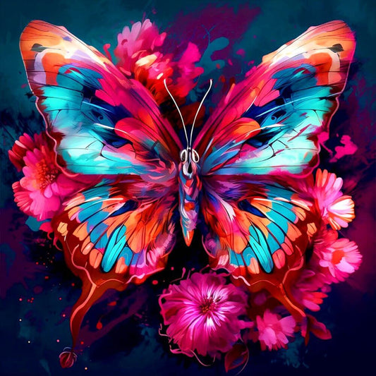 5D DIY Diamond Painting Kit - Full Round / Square - Red Flower Butterfly