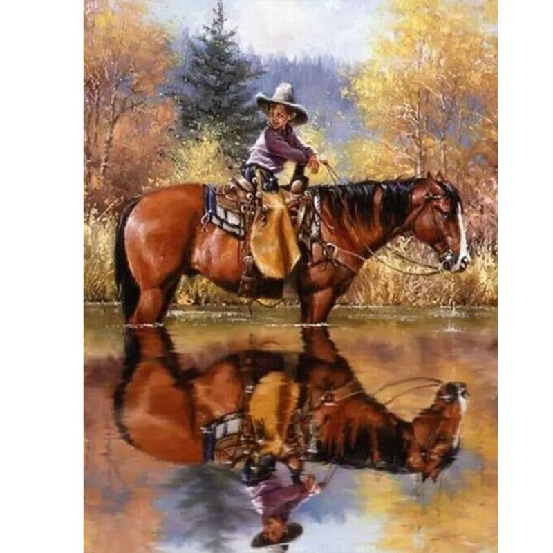 Cowboy Full Round Square Diamond Painting Kits 50 x 70cm