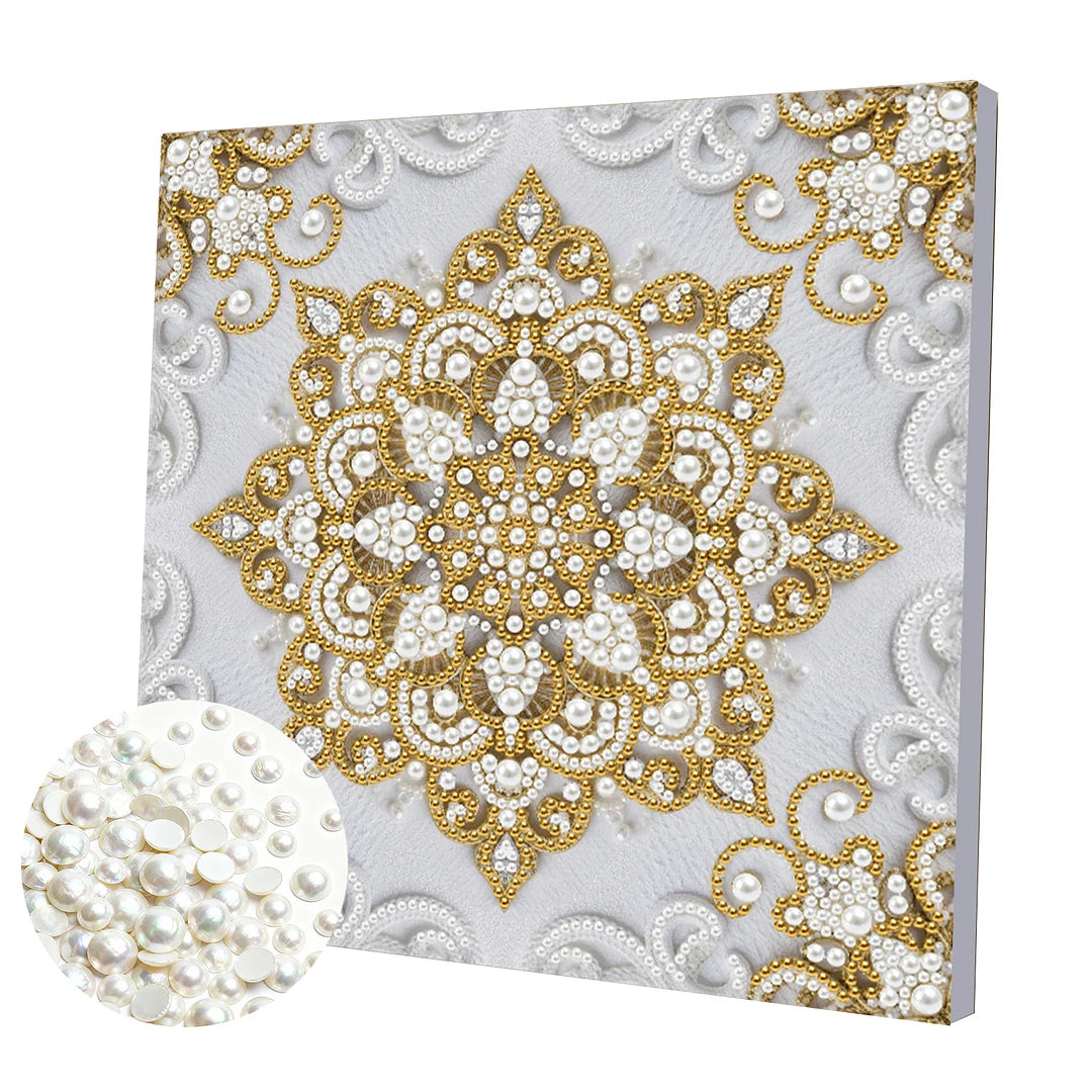 DIY Pearl Painting With Frame - Handmade Self-Adhesive Pearls - Mandala (25*25cm) D