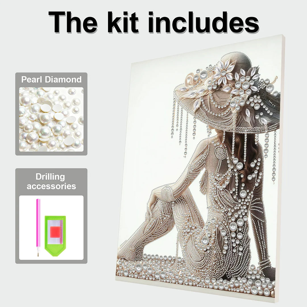 DIY Pearl Painting With Frame - Handmade Self-Adhesive Pearls - Woman (30*40cm) B
