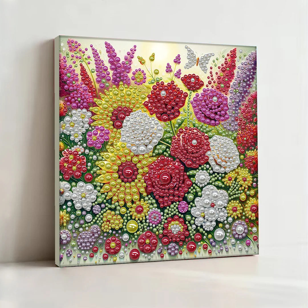 DIY Pearl Painting With Frame - Handmade Self - Adhesive Pearls - Flowers (30*30cm)