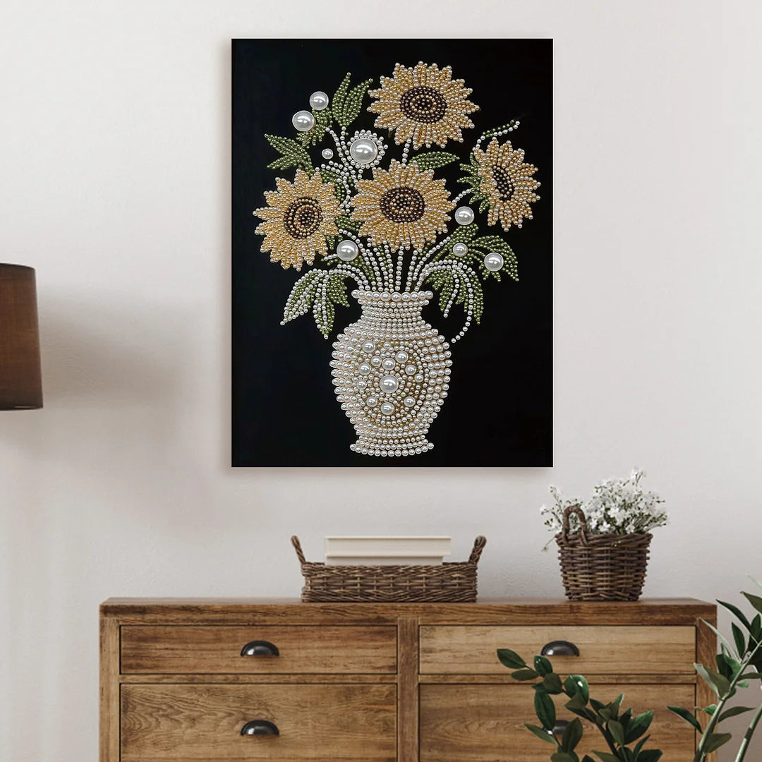 DIY Pearl Painting With Frame - Handmade Self-Adhesive Pearls - Sunflower Pearl Vase (30*40cm)