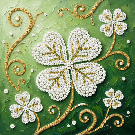 DIY Pearl Painting With Frame - Handmade Self-Adhesive Pearls - Four-Leaf Clover (25*25cm)