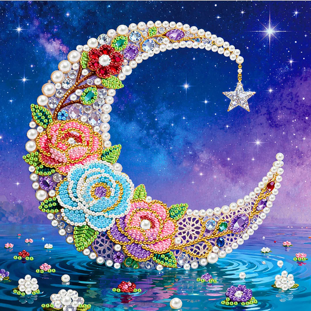 DIY Pearl Painting With Frame - Handmade Self-Adhesive Pearls - Moon (25*25cm)