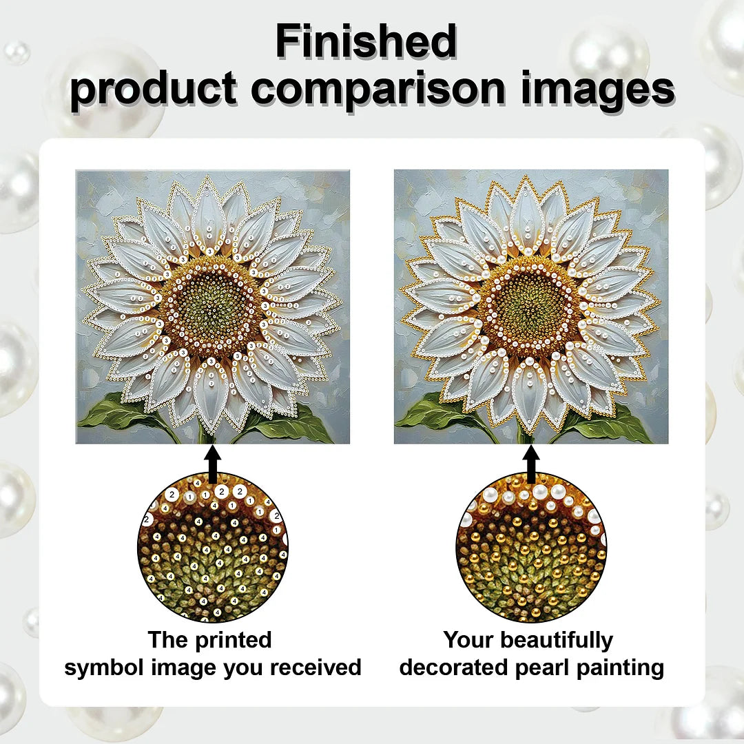 DIY Pearl Painting With Frame - Handmade Self-Adhesive Pearls - Sunflower (25*25cm) B
