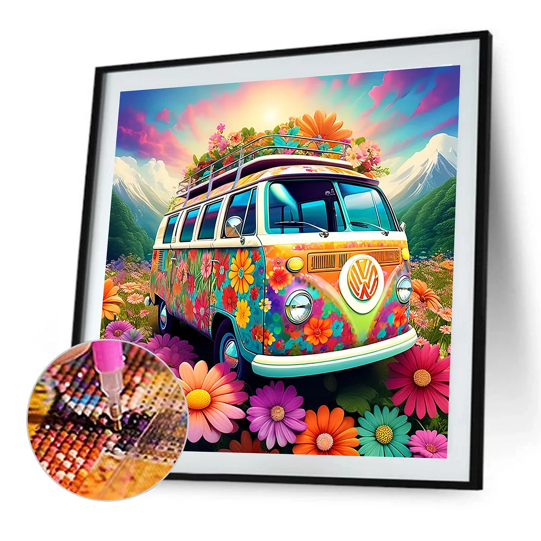 Diamond Painting - Full Round / Square - Flower Bus