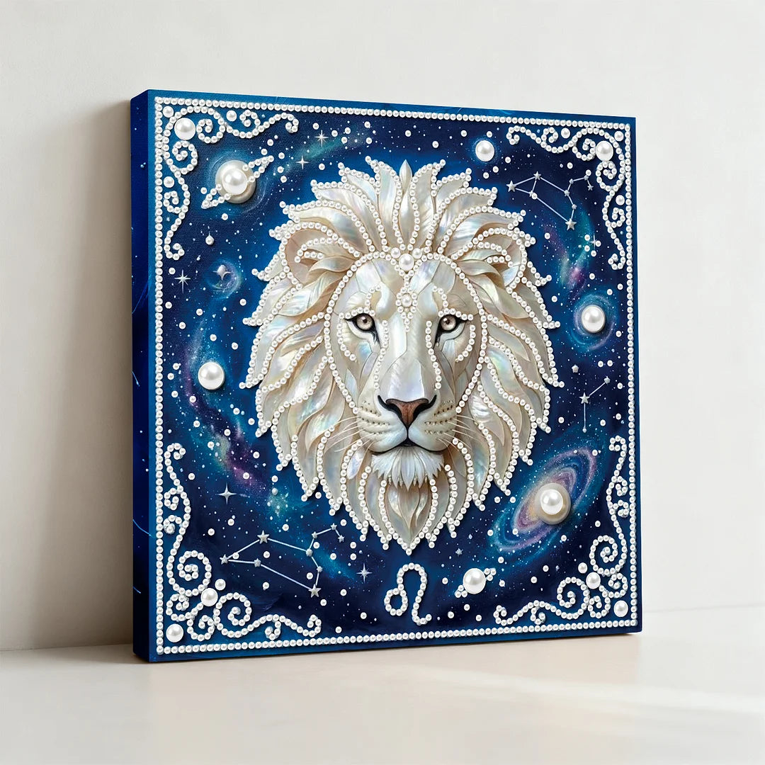DIY Pearl Painting With Frame - Handmade Self-Adhesive Pearls - Leo (25*25cm)